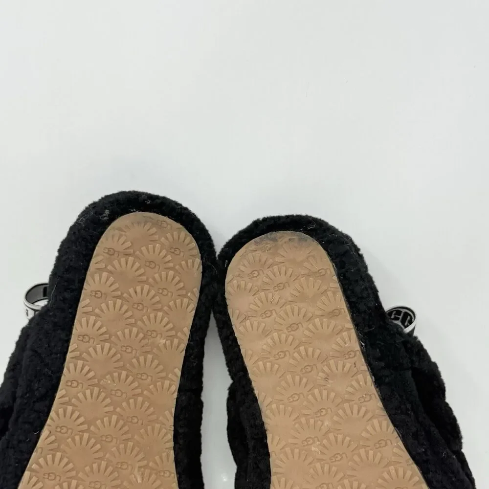 UGG Fluff Yeah Shearling Slingback Slippers Kids Girls 5 Black Red Open Toe